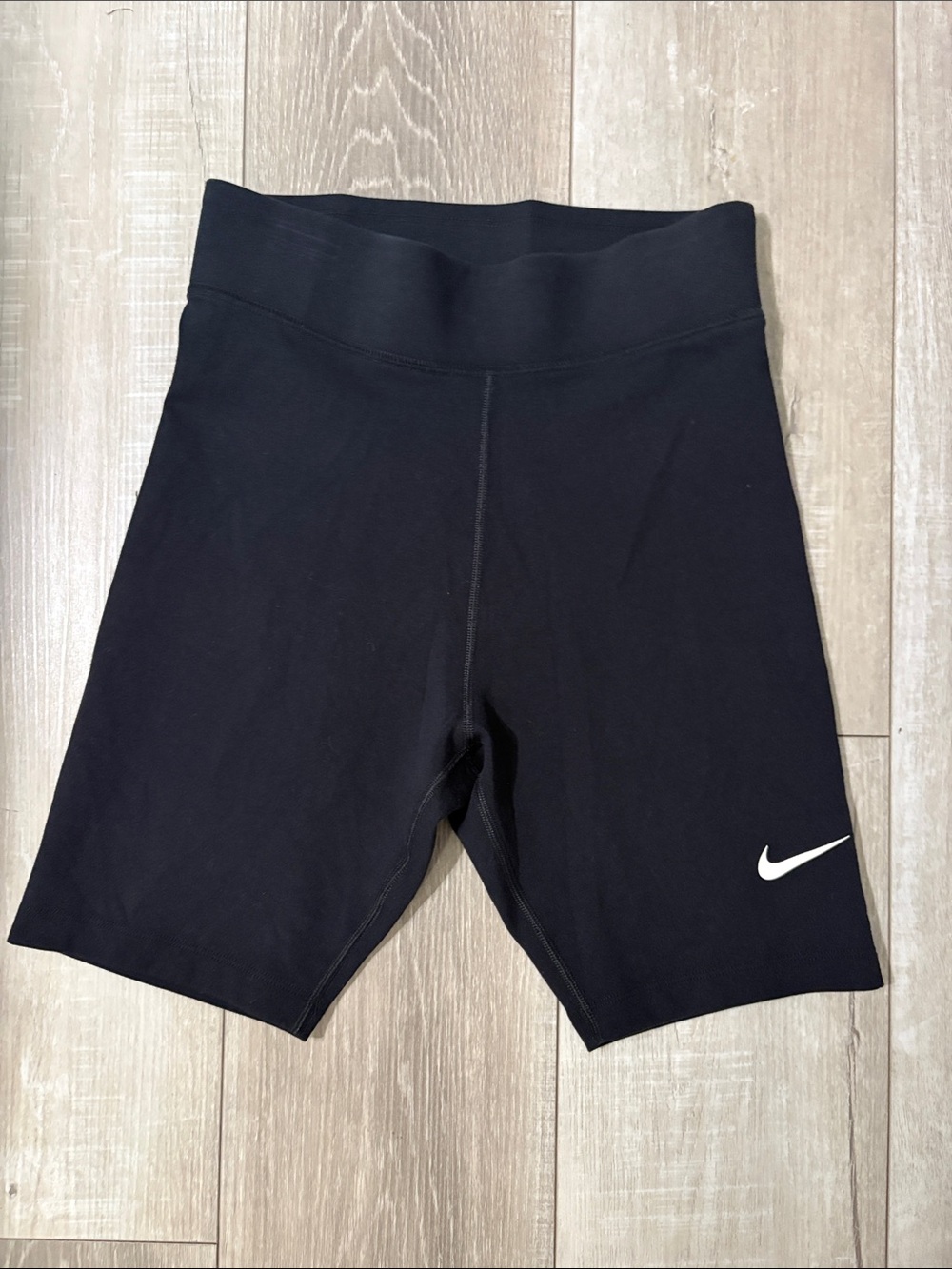 Nike Black High-Rise Bike Shorts with White Swoosh